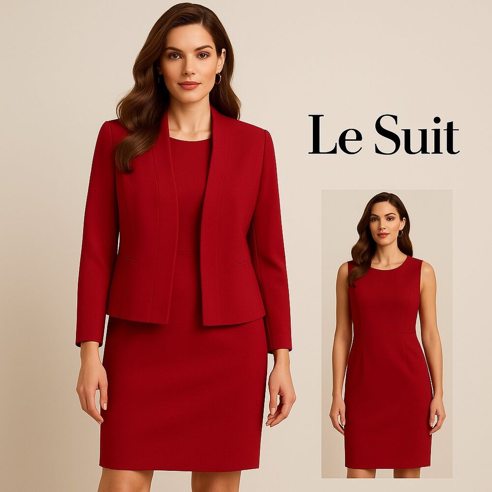 Le Suit Red Women's Jacket and Sheath Dress Set